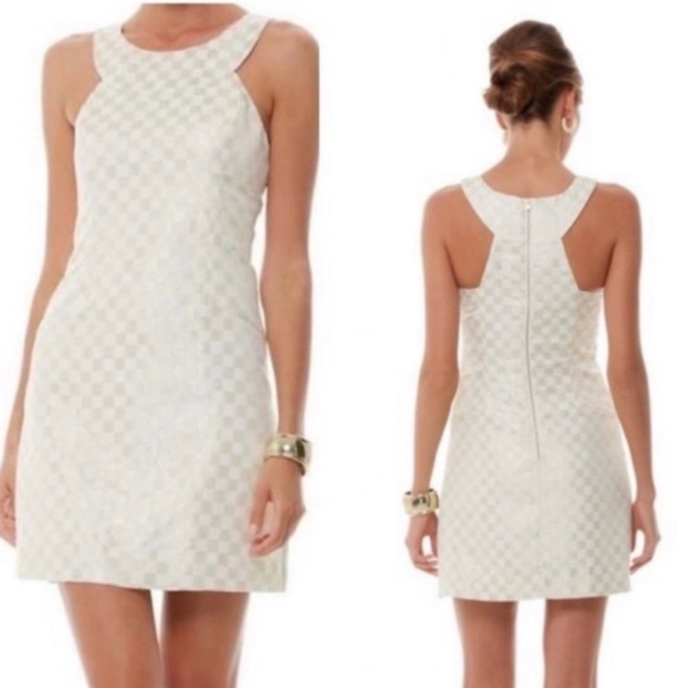 Lilly Pulitzer Jepson Gold Checkered Dress in Size 4